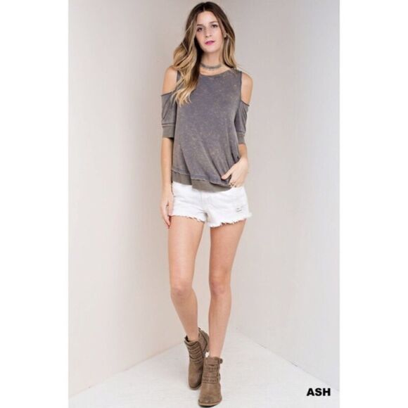 Ash Cold Shoulder Washed Top - Picture 2 of 10